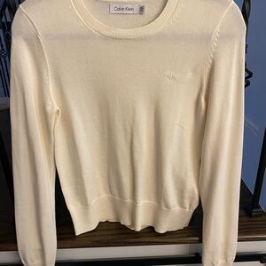 Women’s Calvin Klein Cream Long-Sleeve Shirt in Small